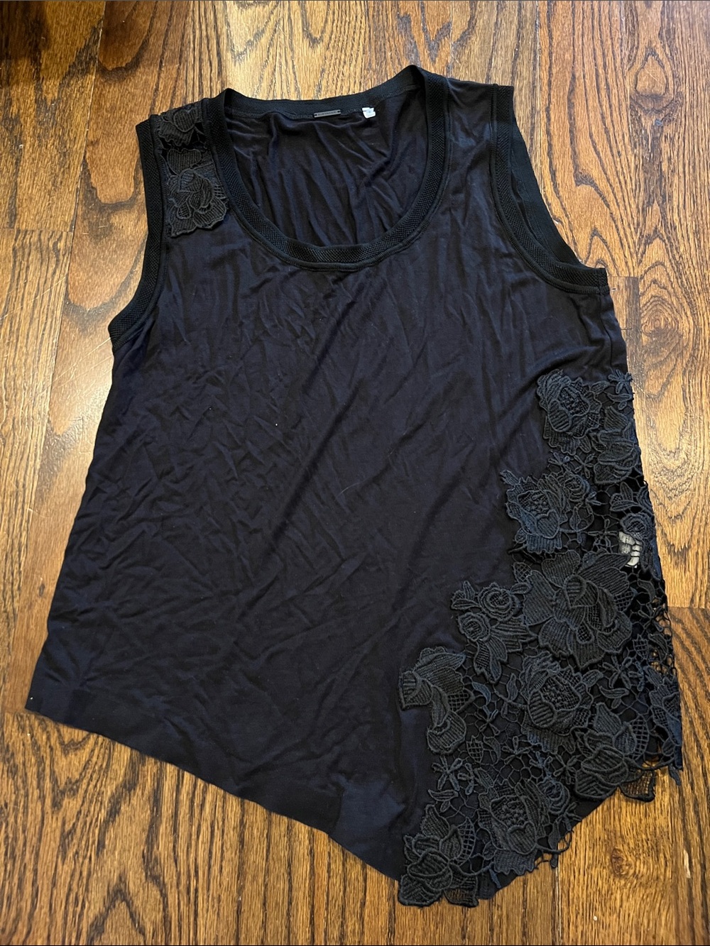 Elie Tahari Black Sleeveless Lace-Appliqué Tank M Medium